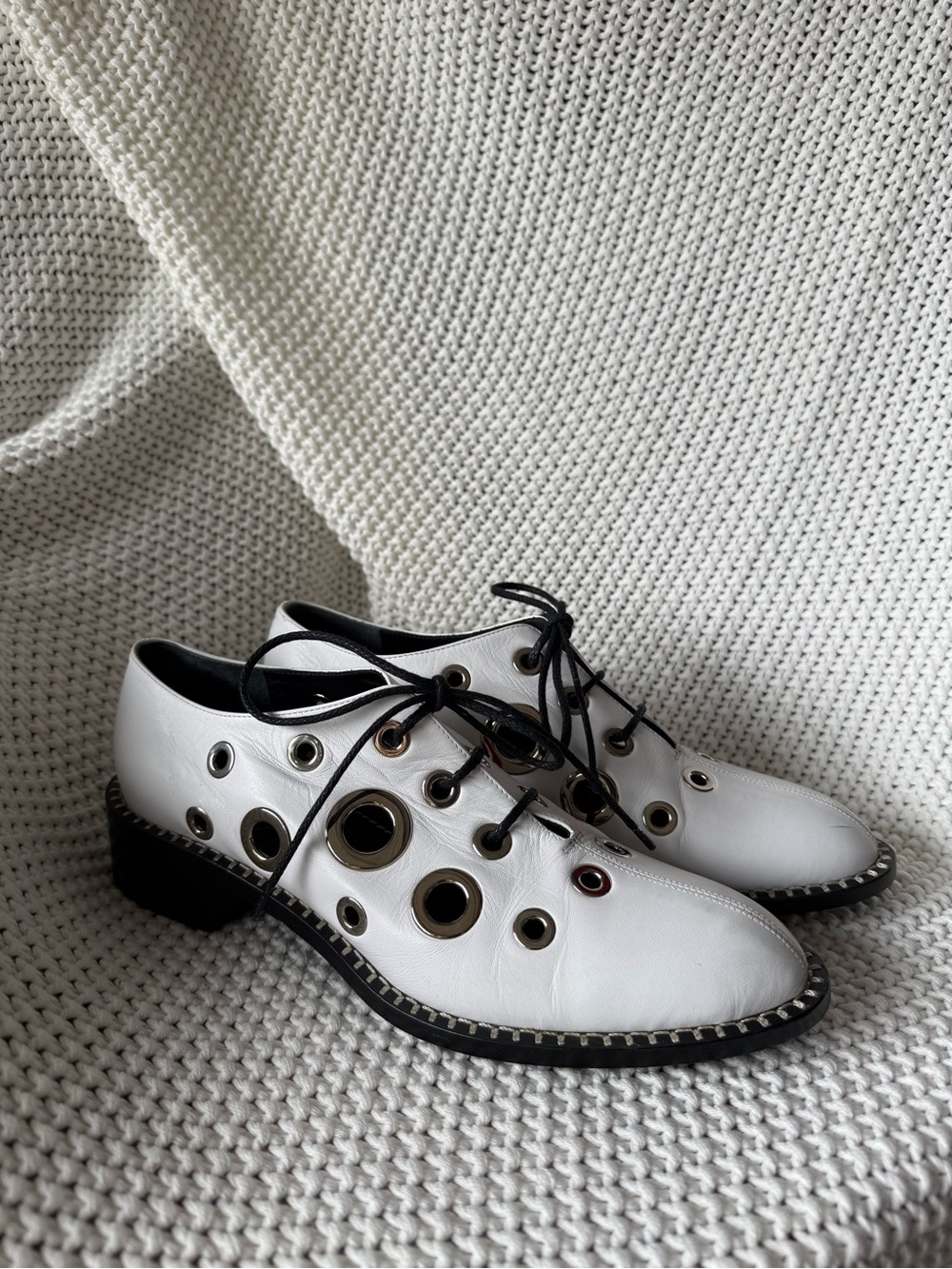 Proenza Schouler White Leather Lace-Up Grommet Oxfords